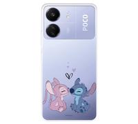 Funda Compatible con Xiaomi Redmi 13C - Poco C65 Oficial de Disney Angel & Stitch Beso para Proteger tu móvil. Carcasa de Silicona Transparente Flexible con Licencia Oficial de Lilo & Stitch