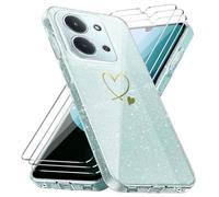 Funda Compatible con Xiaomi Redmi 15C 4G/ 5G / Poco C85 EU Versión(No para Global Versión), con 3 Piezas Vidrio Templado Protector de Pantalla, Anti-caída y Antihuellas Carcasa, Purpurina Caso