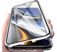 Funda Compatible para HONOR Magic 7 Pro, Carcasa Magnética Adsorción Casa Metal Bumper Cubierta Estuche 360 Grados Funda Protectora integrada Cubierta de Transparente Vidrio Templado Caja,Plata