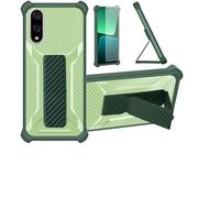 Funda Compatible para Kyocera Basio Active3 Kyg04 Funda Carcasa Case Cover [con Protector de Pantalla de Cristal Templado] Híbrida [Soporte Plegable Magnético] Verde