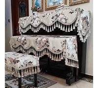 Funda completa para piano, Funda de piano lujo 3 piezas, exquisita funda tela con bordado floral, dobladillo flecos a la moda