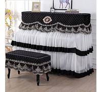 Funda completa para piano, Funda de piano tela con encaje, todo incluido, for vertical moderno, funda protectora punto medio(Black,(two seat type))