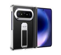 Funda con Acabado Metalizado para Huawei Pura X MAX: Funda De Cuero Ultrafina con Protección para La Bisagra, Mini Soporte Y Protección Antigolpes.,Black