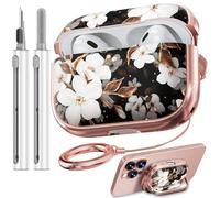 Funda con bloqueo de seguridad para Airpods Pro de 2ª y 1ª generación, diseño de flores, funda para iPod Pro 2 para mujeres y niñas con kit de limpieza (2023 USB-C/2022/2019), flor negra y dorada