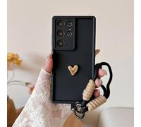 Funda con Correa de muñeca con corazón Dorado 3D para Samsung Galaxy S25 Ultra S23 S22 Plus S24 S21 FE Note 20 A56 A55 A36 A35 A26 A16 A15 5G, Color Negro, para Galaxy A24 4G