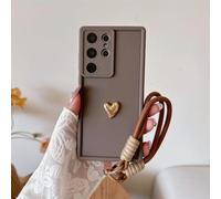 Funda con Correa de muñeca con corazón Dorado 3D para Samsung Galaxy S25 Ultra S23 S22 Plus S24 S21 FE Note 20 A56 A55 A36 A35 A26 A16 A15 5G, marrón, para Galaxy A51 4G