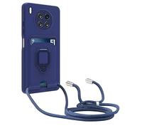 Funda con Cuerda Compatible con Huawei Honor 50 Lite/Huawei Nova 8i,Ajustable Collar de Cuello Cordón Carcasa de Silicona,Protección de la cámara Funda,Anillo Soporte,Ranuras para Tarjetas,Azul
