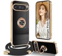 Funda con Cuerda Google Pixel 9 Pro, Carcasa para Google Pixel 9 Pro con Correa Colgante Ajustable Collar de Cuello con Anillo Soporte Funda para Google Pixel 9/Piexl 9 Pro con Cordón - Negro