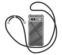 Funda con Cuerda para Google Pixel 8A, Carcasa Transparente TPU Suave Silicona Case con Correa Colgante Ajustable Collar de Cuello Cadena Cordón - Negro
