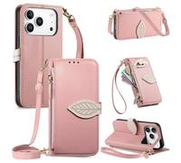 Funda con Cuerda para Kyocera KYV47 Carcasa con Correa Colgante Ajustable Collar,RFID Bloqueador Carcasa de Cuero PU, Magnético Libro Tipo Flip Capa,Soporte Plegable con Tarjetero,Rosa