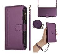 Funda con Cuerda para Nokia HMD Pulse Plus,Cartera Mujer con 9 Ranuras para Tarjetas, Soporte Plegable, Cierre Magnético y Correa de Muñeca Flip Cover Carcasa Antigolpes, púrpura