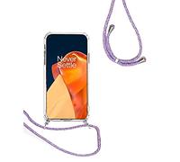 Funda con Cuerda para OnePlus 8T, Carcasa Transparente Suave Silicona Case con Correa Colgante Ajustable Collar Correa Carcasa, Arcoiris Morado