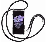 Funda con Cuerda para OPPO A16/ A16s/ OPPO A54S, Funda con Cadena para Teléfono Móvil con Correa Ajustable Transparente TPU Silicona Carcasa con Collar de Cordón Funda con Cordón de Colgar,Negro