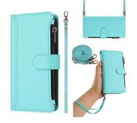 Funda con Cuerda para Realme C53 4G/Realme C51S 4G,Cartera Mujer con 9 Ranuras para Tarjetas, Soporte Plegable, Cierre Magnético y Correa de Muñeca Flip Cover Carcasa Antigolpes, Verde Claro