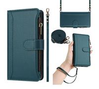 Funda con Cuerda para Realme C53 4G/Realme C51S 4G,Cartera Mujer con 9 Ranuras para Tarjetas, Soporte Plegable, Cierre Magnético y Correa de Muñeca Flip Cover Carcasa Antigolpes, Verde