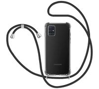 Funda con Cuerda para Samsung Galaxy A51, Carcasa Transparente TPU Suave Silicona Case con Correa Colgante Ajustable Collar de Cuello Cadena Cordón - Negro