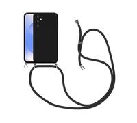 Funda con Cuerda para Samsung Galaxy S25 5G, Carcasa Suave Silicona Skin Caso con Ajustable Collar Correa de Cuello Cordón Carcasa de Silicona, Negro