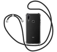 Funda con Cuerda para Xiaomi Redmi Note 7, Carcasa Transparente TPU Suave Silicona Case con Correa Colgante Ajustable Collar de Cuello Cadena Cordón - Negro