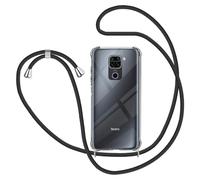 Funda con Cuerda para Xiaomi Redmi Note 9, Carcasa Transparente TPU Suave Silicona Case con Correa Colgante Ajustable Collar de Cuello Cadena Cordón - Negro