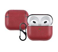 Funda con llavero compatible con AirPods de 3ª generación, totalmente envuelta, portátil, a prueba de golpes, funda de piel para Apple Airpods 3, funda de carga para mujeres y hombres [LED frontal visible] (rojo)