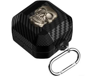 Funda con llavero de calavera 3D para Samsung Galaxy Buds 4 Pro, a prueba de golpes, funda de TPU con mosquetón, divertido diseño de esqueleto negro (dorado brillante)