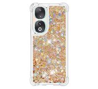 Funda con purpurina para Honor 90, 3D Bling Liquid Sparkle Quicksand transparente lentejuelas para niñas y mujeres, delgada TPU parachoques silicona a prueba de golpes para Honor 90.Gold