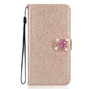 Funda con Purpurina para Huawei P Smart Z, con Purpurina Oro Brillante y Flash, de Piel sintética y Purpurina 3D con diseño de Corazón con Cabeza de botón de Purpurina Metalizada y Brillantes