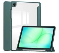 Funda con Soporte Triple Plegable Adecuada for Samsung Galaxy Tab A11 Plus 11 "SM-X230/X236B 2025 Carcasa Trasera acrílica Transparente(Dark Green)