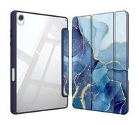 Funda con Soporte Triple Plegable Adecuada for Samsung Galaxy Tab S11 de 11 Pulgadas SM-X730/X736B 2025, Carcasa Trasera acrílica Transparente(Ocean Marble)