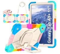 Funda con Soporte y Mango de rotación de 360 Grados, Adecuada for Samsung Galaxy Tab A9, 8,7 Pulgadas, 2023 Armadura, Resistente, a Prueba de caídas(Skyblue Colorful)