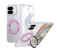 Funda con tapa para Google Pixel 10 Pro Fold 2025 con protector de pantalla, anillo giratorio de 360°, funda protectora translúcida de grado militar, color rosa