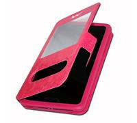 Funda con tapa para Huawei Enjoy 20 Pro Extra Slim X 2 ventanas de piel ecológica de calidad con cierre magnético y pespuntes similares compatible con Huawei Enjoy 20 Pro, color rosa