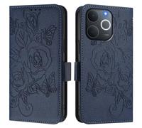 Funda con tapa para Realme Note 70 4G/Note 70T 4G/Narzo 80 Lite 4G/C71 4G India, piel sintética, cierre de cartera, rosas en relieve, a prueba de golpes, con soporte para tarjetas, color azul oscuro