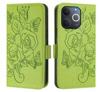 Funda con tapa para Realme Note 70 4G/Note 70T 4G/Narzo 80 Lite 4G/C71 4G India, piel sintética, cierre de cartera, rosas en relieve, a prueba de golpes, con soporte para tarjetas, color verde