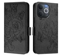 Funda con tapa para Realme Note 70 4G/Note 70T 4G/Narzo 80 Lite 4G/C71 4G India, piel sintética, cierre de cartera, rosas en relieve, a prueba de golpes, con soporte para tarjetas, color negro