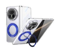 Funda con tapa para teléfono For Honor Magic V5 Case with Screen Protector, 360°Rotatable Ring Kickstand, Military Grade Shockproof Translucent Protective Case, Crystal Clear cubierta protectora(Blu)
