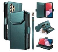 Funda con Tapa para teléfono For Samsung Galaxy A13 5G 4G Wallet Case with Card Holder For Women and Men, Fashion PU Leather Cover Side Buckle Hand Strap Wallet Phone Case Cubierta Protectora(Ye?il)