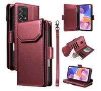 Funda con Tapa para teléfono For Samsung Galaxy A52S 5G Wallet Case with Card Holder For Women and Men, Fashion PU Leather Cover Side Buckle Hand Strap Wallet Phone Case Cubierta Protectora(Rosso)