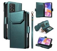 Funda con Tapa para teléfono For Samsung Galaxy A52S 5G Wallet Case with Card Holder For Women and Men, Fashion PU Leather Cover Side Buckle Hand Strap Wallet Phone Case Cubierta Protectora(Ye?il)