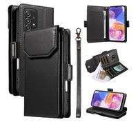 Funda con Tapa para teléfono For Samsung Galaxy A52S 5G Wallet Case with Card Holder For Women and Men, Fashion PU Leather Cover Side Buckle Hand Strap Wallet Phone Case Cubierta Protectora(Svart)