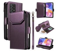Funda con Tapa para teléfono For Samsung Galaxy M13 4G Wallet Case with Card Holder For Women and Men, Fashion PU Leather Cover Side Buckle Hand Strap Wallet Phone Case Cubierta Protectora(Purple)