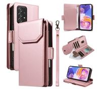 Funda con Tapa para teléfono For Samsung Galaxy M13 4G Wallet Case with Card Holder For Women and Men, Fashion PU Leather Cover Side Buckle Hand Strap Wallet Phone Case Cubierta Protectora(Pink)