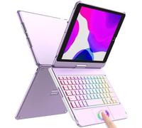 Funda con teclado 10.2 para iPad 9ª Gen 2021 - 360° Touchpad Flip Hard Cover Slim Cover Wireless Bluetooth Teclado Funda con 7 Retroiluminaciones Auto Sleep/Wake para iPad 9/8/7.Gen (morado)