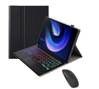 Funda con Teclado Compatible con Xiaomi Pad 7 y 7 Pro 11,2 Pulgadas 2024 y Combo de Ratón Retroiluminado en 7 Colores + Ratón RGB Compatible con Múltiples Sistemas con Protección de 360°(Black)