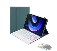 Funda con Teclado Compatible con Xiaomi Pad 7 y 7 Pro 11,2 Pulgadas 2024 y Combo de Ratón Retroiluminado en 7 Colores + Ratón RGB Compatible con Múltiples Sistemas con Protección de 360°(Green)