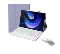 Funda con Teclado Compatible con Xiaomi Pad 7 y 7 Pro 11,2 Pulgadas 2024 y Combo de Ratón Retroiluminado en 7 Colores + Ratón RGB Compatible con Múltiples Sistemas con Protección de 360°(Purple)