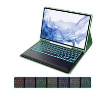 Funda con teclado para Galaxy Tab S8 Plus 2022 / S7 FE 2021 / S7 Plus 2020 Tablet de 12,4 pulgadas, contiene Ñ, teclado inalámbrico desmontable retroiluminado de 7 colores con soporte para S-Pen,Green2