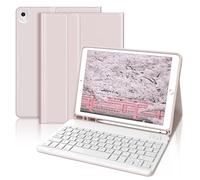Funda con Teclado para iPad 9a Generación 10.2", Teclado Bluetooth Desmontable con Funda y Portalápices para iPad 9a Gen 2021/8a Gen 2020/7a Gen 2019/iPad Pro 10.5 2017 y iPad Air 3 2019, Rosa