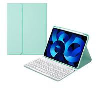 Funda con teclado para iPad de 10ª generación 2022 de 10.9 pulgadas, teclas cóncavas, teclado Bluetooth desmontable, funda inteligente delgada de cuero con soporte para lápices (verde menta)