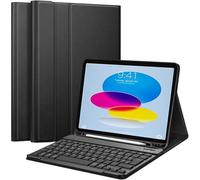 Funda con teclado para iPad de 10ª generación de 10,9 pulgadas (modelo 2022) - Teclado Bluetooth extraíble - Funda de piel premium con soporte para lápiz Apple y tarjetero (negro)